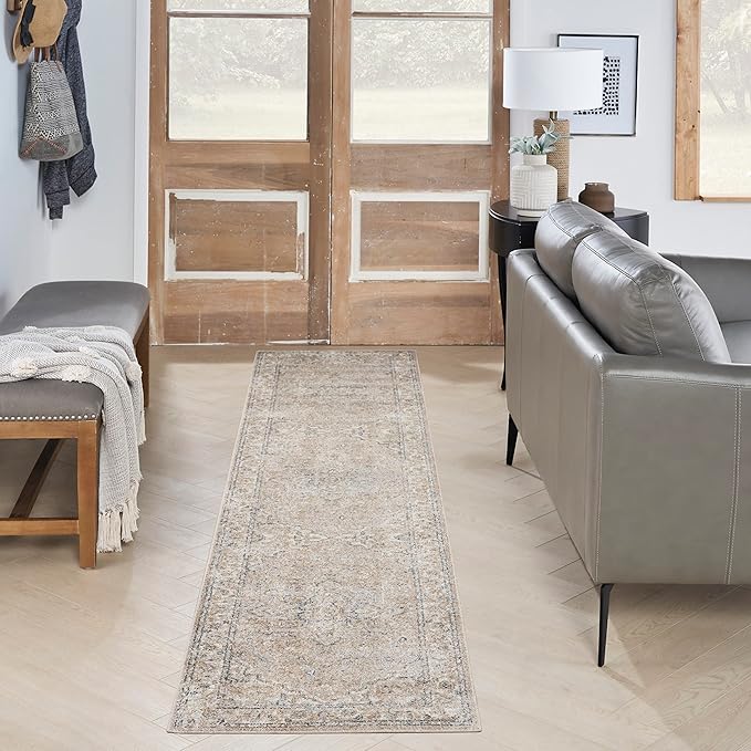 Nourison Home Astra Machine Washable Beige 2'2" x 8' Area Rug - Easy Clean, Non Shedding, Bed Room, Living Room, Dining Room, Kitchen (8' Runner)
