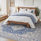 Bavni Vintage 8x10 Area Rugs, Boho Oriental Living Room Rug, Machine Washable Rug Non Slip, Distressed Print Indoor Large Blue Rugs, Low Pile Ultra-Thin Soft Carpet for Bedroom, Dining Room, Farmhouse