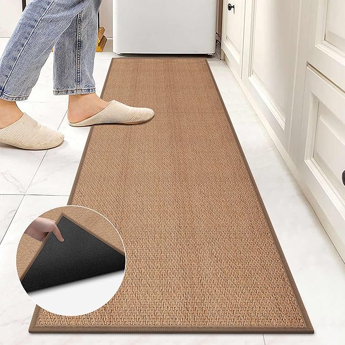 Rubber Runner Rug for Hallways Non Slip, Low Pile Long Laundry Room Mat Hall Jute Rug Runner Carpet Non Skid