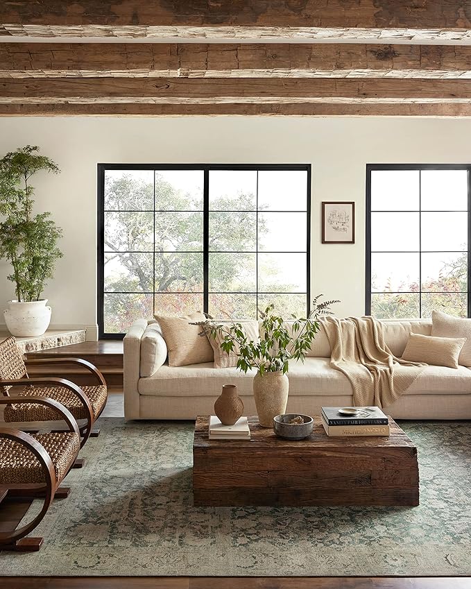 Loloi Magnolia Home by Joanna Gaines Sinclair Collection SIN-05 Jade/Sand 2'-3" x 9'-6", .25" Pile Height, Machine Washable, Runner Rug