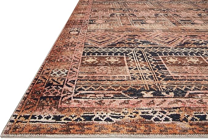 Loloi Layla Collection LAY-14 Mocha/Blush 2'-6" x 12'-0" .13" Thick Runner Rug, Soft, Durable, Vintage Inspired, Distressed, Low Pile, Non-Shedding, Easy Clean, Printed, Living Room Rug