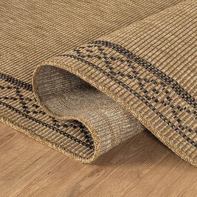 Easy Jute Rugs 6x9 Frame Natural Color Living Room Indoor Outdoor Area Rug for Patio and Kitchen Rug High Traffic Washable Easy to Clean Solid Boho Woven Design Carpet (6 x 9)