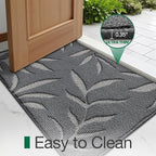 LUMI Indoor Door Mat 32x48, Washable Front Doormat with Welcome Leaf Pattern, Non-Slip Rubber Back Absorbent Mats for Entrance, Patio, Garage, Dark Grey