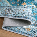 Tangsoo 5x7 Area Rug Washable Rugs for Living Room, Vintage Indoor Non Slip Large Area Rugs, Print Carpet, Soft Low Pile Rug Foldable Floor Rug for Bedroom Dining Room Dorm Blue