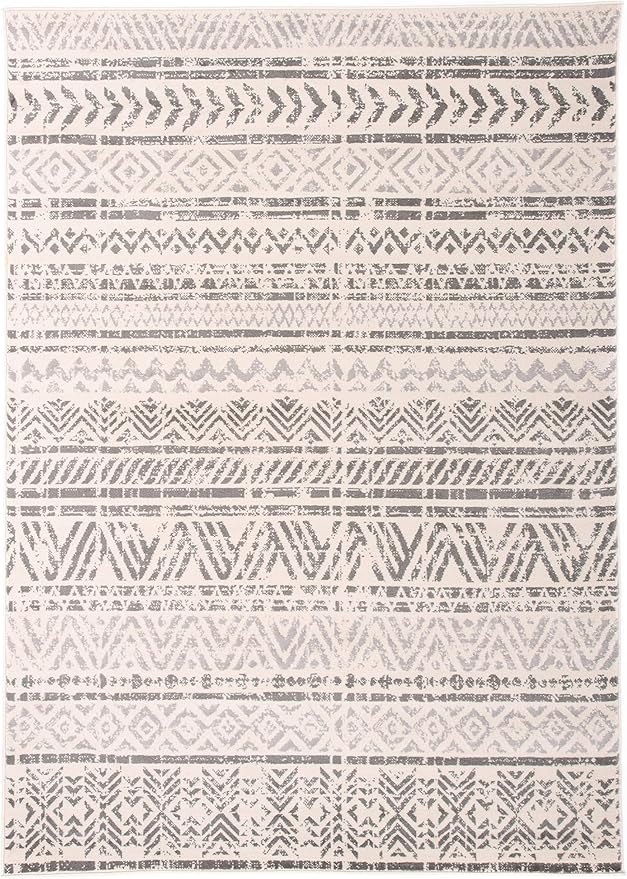 Rugshop Geometric Boho Area Rug – Gray Tribal Pattern, Perfect for Living Room, Bedroom, Office, 3'3" x 5'