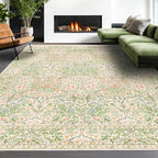 Washable Light Green Rug for Living Room - 9x12 Large Area Rug for Dining Room Under Table, Soft Low Pile Carpet for Bedroom - Vintage Floral, Non-Slip & Stain Resistance (9x12 Beige Green)
