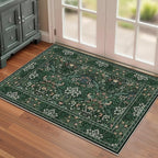 2x3 Floral Washable Area Rugs for Living Room, Vintage Boho Rug for Bedroom Dining Room， Distressed Botanical Birds Non Slip Low Pile Forest Animal Throw Carpet for Farmhouse Office, Bright Green