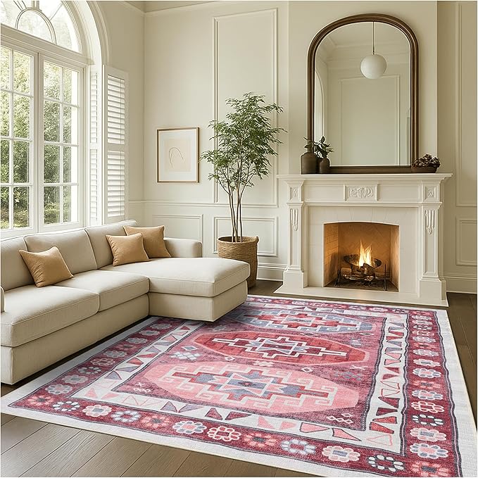 Fame Rugs Turkish Rug. Washable Vintage Oriental Antique Inspired Traditional Doormat Small Modern Area Rugs Luxury Entryway Entry Bedroom Bathroom Kitchen (378RR, 7'5 x 9'9)