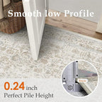 Taupe Runner Rug 2x8 Hallway Machine Washable Kitchen Vintage Distressed Non Slip Long Carpet Indoor Retro Floral Bedroom Accent Throw Rug for Bathroom Office Laundry Dining Living Room