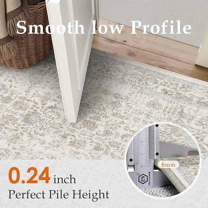 Gray Runner Rug 2'6"x14' Washable Carpet for Hallway Kitchen Vintage Distressed Non Slip Indoor Grey Retro Floral Bedroom Accent Throw Long Rug Bathroom Office Laundry Dining Living Room