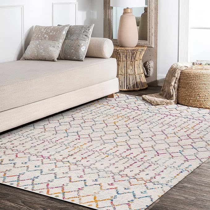 JONATHAN Y Boho Vintage Diamond Ivory/Multi Indoor Area Rug 4X6 ft, Moroccan Hype for Living Room, Bedroom, Kitchen, Office, Easy-Cleaning, High Traffic, Pet-Friendly, Non-Shedding (MOH101E-4)