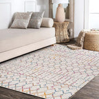 JONATHAN Y Boho Vintage Diamond Ivory/Multi Indoor Area Rug 3X5 ft, Moroccan Hype for Living Room, Bedroom, Kitchen, Office, Easy-Cleaning, High Traffic, Pet-Friendly, Non-Shedding (MOH101E-3)