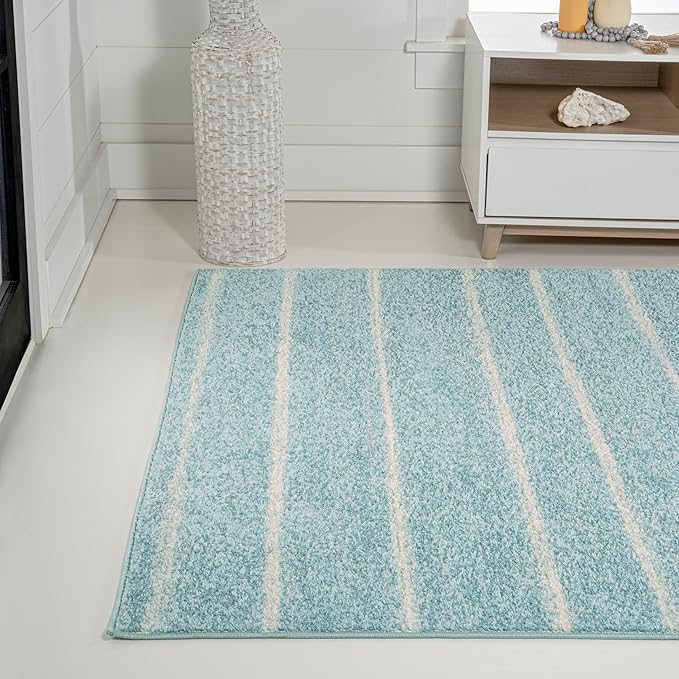 JONATHAN Y Williamsburg Minimalist Stripe Turquoise/Cream Indoor Area Rug, 4x6, Contemporary, Modern, Easy-Cleaning for Living Room, Bedroom, Kitchen, Pet Friendly, Non-Shedding (MOH201B-4)