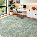 WITSHOCK Living Room Area Rugs 7x9：Modern Abstract Machine Washable Large Rug for Bedroom Dining Room Non-Slip Stain Resistant Home Office Decor,Teal Brown