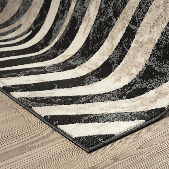 Abani Terra Area Rug for Living Room, Bedroom - Zebra Pattern - Black Cream - 5' x 8' - Durable & Easy to Clean