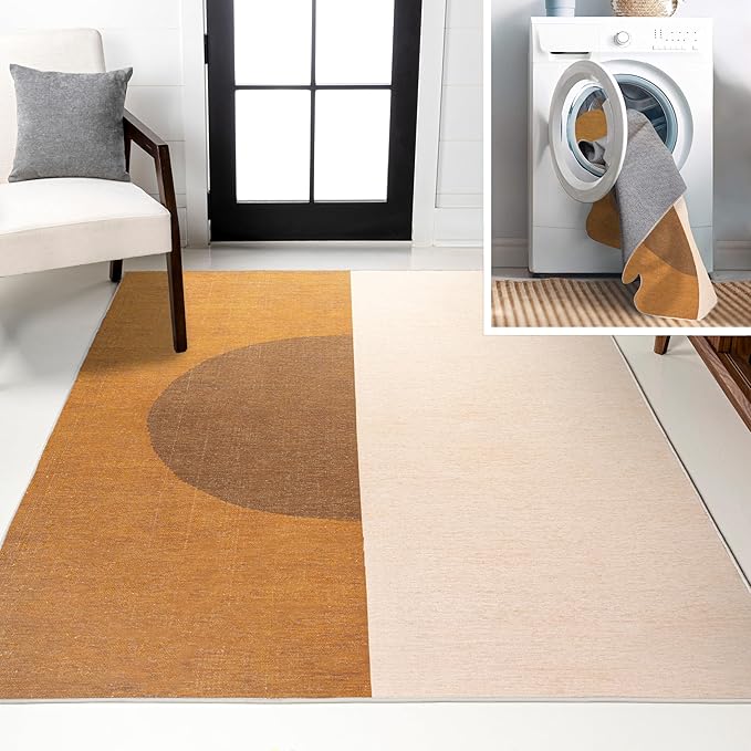 JONATHAN Y Machine Washable Indoor Area Rug 5X8 Brown/Cream/Terracotta, Demie Minimalist Graphic Circle for Living Room, Bedroom, Kitchen, Office, Easy-Cleaning, Pet-Friendly, Non-Shedding WSH114A-5