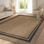 Beverly Rug Easy Jute Bordered Rug 8x10 Washable Durable Indoor Outdoor Area Rugs for Living Dining Room Patio Office Stain Resistant Non Shedding Casual Indoor Outside Carpet 8 x 10 Natural