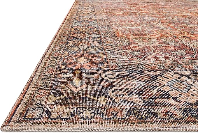 Loloi Layla Collection LAY-02 Spice/Marine 3'-6" x 5'-6" .13" Thick Accent Rug, Soft, Durable, Vintage Inspired, Distressed, Low Pile, Non-Shedding, Easy Clean, Printed, Living Room Rug