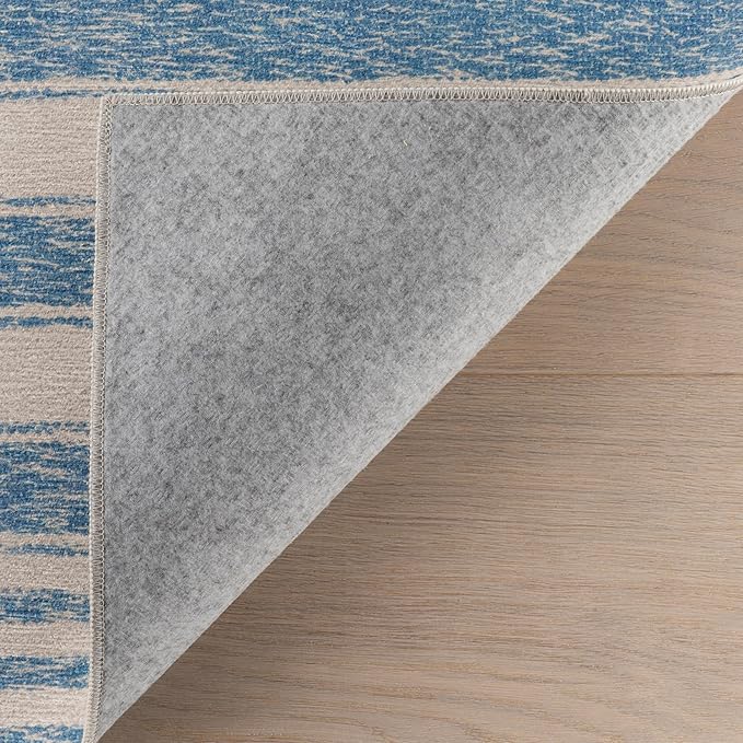 Dash & Albert Vion Blue Machine Washable Rug, 2 X 3 Feet, Blue/Grey Stripe Pattern