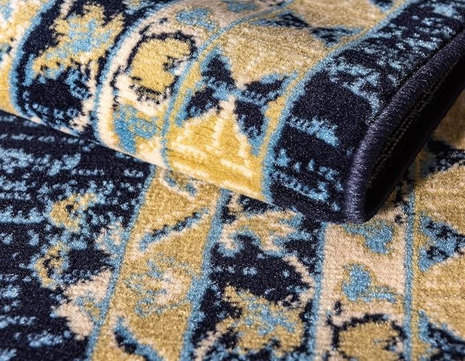 Unique Loom Taftan Collection Border Geometric Tribal Inspired Design Area Rug (5' 0 x 8' 0 Rectangular, Navy Blue/ Gold)