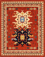 Unique Loom Taftan Collection Border Geometric Tribal Inspired Design Area Rug (8' 0 x 10' 0 Rectangular, Terracotta/ Ivory)