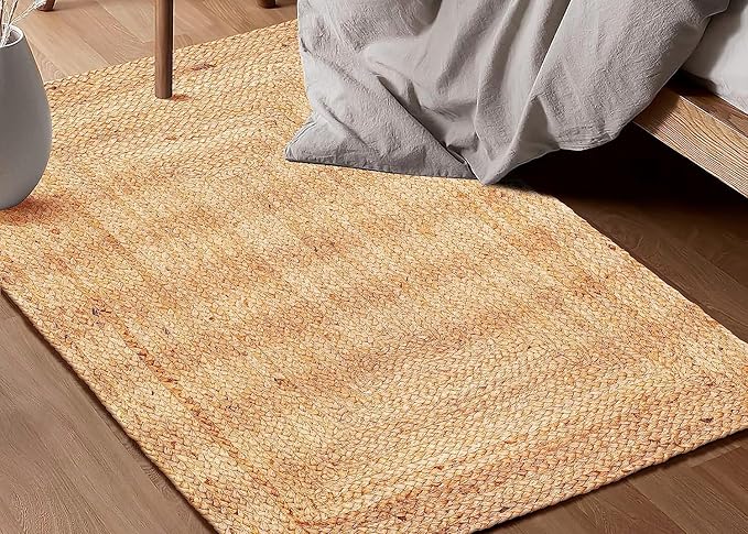 KEMA Handwoven Rectangular Jute Braided Rug 2'x3 ft' – Natural Reversible Farmhouse Boho Rug for Entryway, Kitchen, Living Room & Indoor Outdoor Use