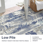 Washable Rug 8x10 Area Rug for Living Room Bedroom, Large Modern Abstract Rug Indoor Floor Carpets Low Pile No Shed Non-Slip with Rubber Backing Dining Room Kitchen Office (Blue, 8'x10')