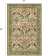 Bavni 6x9 Area Rugs, Floral Machine Washable Rugs for Living Room, Dinning Room, Bedroom, Non Slip Aesthetic Vintage Low Pile Durable Lightweight Farmhouse Rug, Sage Green & Burnt Orange