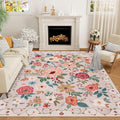DUKINO 5x7 Area Rug, Floral Rugs for Living Room, Lightweight Non Slip Washable Rug, Indoor Low Pile & Non-Shedding Boho Design Rugs for Bedroom, Living Room, Dining Room, Beige