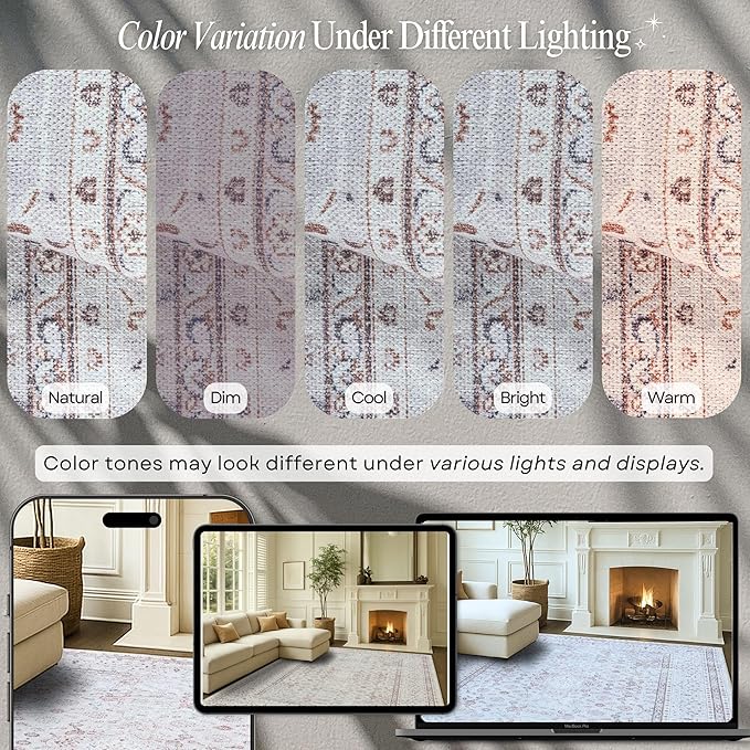 Fame Rugs Turkish Rug. Washable Vintage Oriental Antique Inspired Traditional Doormat Small Modern Area Rugs Luxury Entryway Entry Bedroom Bathroom Kitchen (411CC, 2'5 x 9'8)