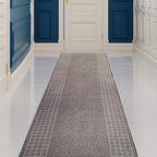 Custom Made Runner Rug for Kitchen Foyer Hallway Entry Choose Your Length 26 Inch Wide Geometric Checkered Design Grey Color (8 feet x 26 inch)