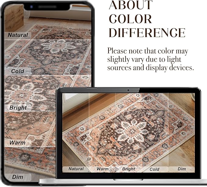 XWZO Runner Rug 2x10ft for Long Hallways, Washable Non-Slip Low Pile Area Rug with Rubber Backing, Spill Resistant Soft Vintage Floor Carpet for Kitchen Entryway Stair Landing Living Room, Brick Red