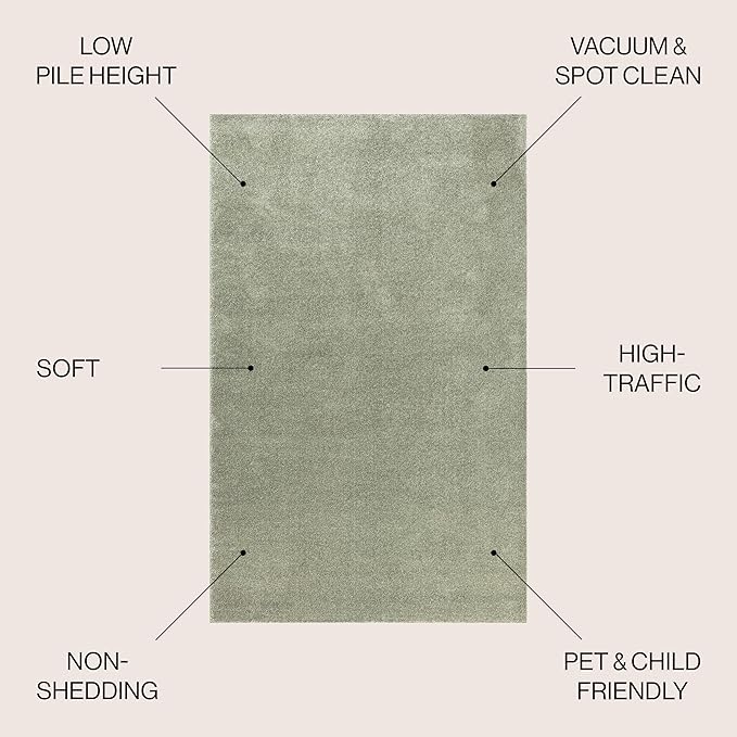 JONATHAN Y Haze Solid Low-Pile Green 5x8 Oval Indoor Area Rug, Coastal,Bohemian,Minimalist,Classic, Easy-Cleaning for Living Room,Bedroom,Kitchen,Pet Friendly,Non-Shedding (SEU100O-5OV)