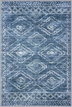 KILOCOCO Boho Entryway Rug 3x5 Area Rug Washable Non Slip Printed Throw Rugs Soft for Kitchen Living Room Dining Bedroom Geometric Moroccan Carpet, Blue