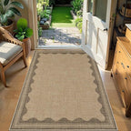 Easy Jute Rug 3x5 Outdoor Rug Scalloped Washable Rugs for Entryway Non Slip Neutral Farmhouse Indoor Outdoor Carpet for Backyard Patio Office