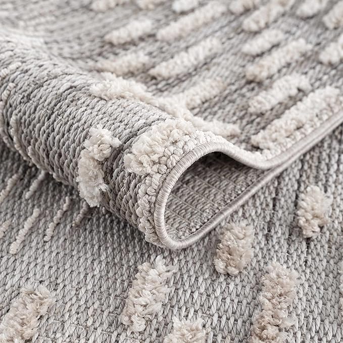 Hauteloom Poydras Farmhouse Living Room Bedroom Modern Moroccan Area Rug - Soft Shaggy High Low Carpet - High Pile - Bohemian, Boho - Gray, Beige, Cream - 9'2" x 12'