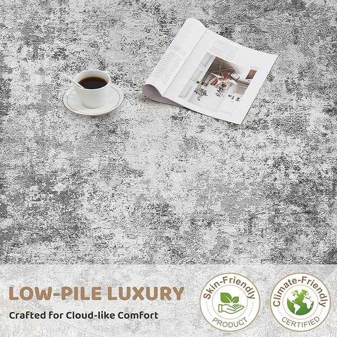 Square Area Rugs : Washable 6x6 Neutral Modern Abstract Carpet for Living Room Bedroom - Soft Floor Mat with Non Slip Backing for Kitchen Nursery Dorms Farmhouse Home Decor - Grey