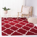 SAFAVIEH Dallas Shag Collection Area Rug - 6' x 9', Red & Ivory, Trellis Design, Non-Shedding & Easy Care, 1.5-inch Thick Ideal for High Traffic Areas in Living Room, Bedroom (SGD257Q)