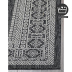 FH Home Flat Woven Outdoor Rug - Waterproof, Easy to Clean, Stain Resistant - Premium Polypropylene Yarn - Bordered Moroccan - Patio, Porch, Deck, Balcony - Accra - Charcoal - 5ft 2in x 7ft 6in