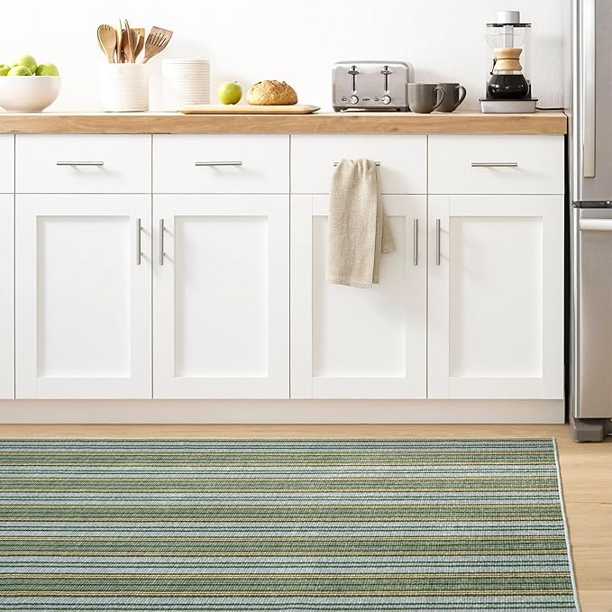 Dash and Albert Caravan Machine Washable Area Rug - 4' x 6' Multicolor Stripe Washable Accent Rug Durable, High Traffic Area Kitchen, Hallway, Bedroom, Stairs