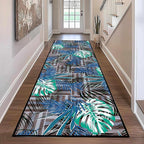 4x12 ft Runner Rug Tropical Blue - Non-Slip Low-Pile & Washable for Hallway, Living Room, Bedroom - Botanical Leaf Print Plush Soft - No Linting Easy Clean Indoor Carpet