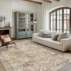 Bavni 8x10 Area Rugs for Living Room, Machine Washable Rug Non Slip, Vintage Chenille Distressed Print Carpet, Large Low Pile Ultra-Thin Lightweight Rugs for Bedroom, Dining Room, Office, Wood Brown