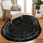 Black Grey Striped Texture Bordered Rugs 7x9 Modern Minimalist Indoor Large Area Rug for Living Room Bedroom Dining Room Soft Faux Wool Non Slip Floor Mats Entrance Bathroom Home Office Oval Carpet