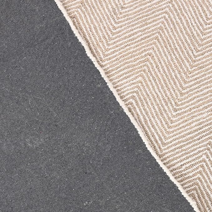Modern Herringbone Chevron Collection Handcrafted Wool Area Rug - Durable, Zigzag Pattern, for High Traffic, Contemporary Design for Living Room, Bedroom, Dining Room Decor (Sand Beige, 5' x 5')