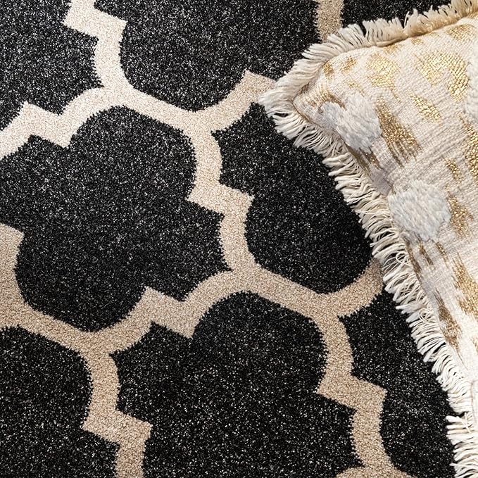 Rugs.com Lattice Collection Rug – 9' x 12' Black Medium Rug Perfect for Living Rooms, Large Dining Rooms, Open Floorplans