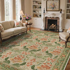 Bavni 9x12 Area Rugs, Floral Machine Washable Rugs for Living Room, Dinning Room, Bedroom, Non Slip Aesthetic Vintage Low Pile Durable Lightweight Farmhouse Rug, Sage Green & Burnt Orange