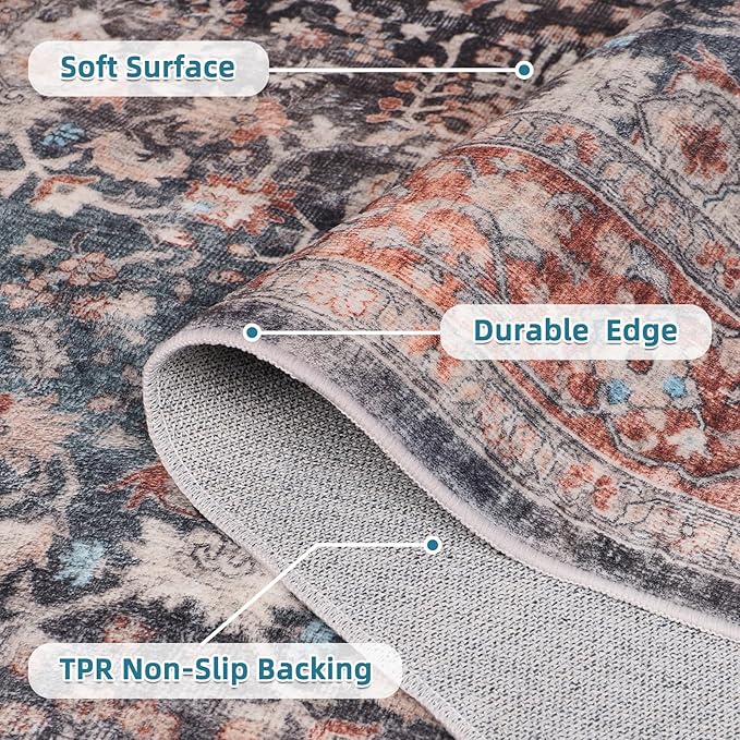 Dripex Washable Area Rug 6x9 Living Room Rug Stain & Water Resistant Foldable Thin Vintage Rugs Bedroom Rug Floor Carpet for Dining Room Kitchen Bathroom Farmhouse Office