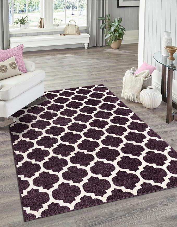 Rugs.com Lattice Collection Rug – 4x6 Purple Medium-Pile Rug Perfect for Entryways, Kitchens, Breakfast Nooks, Accent Pieces