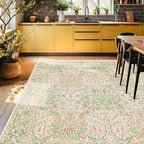 Washable Light Green Rug for Living Room - 9x12 Large Area Rug for Dining Room Under Table, Soft Low Pile Carpet for Bedroom - Vintage Floral, Non-Slip & Stain Resistance (9x12 Beige Green)