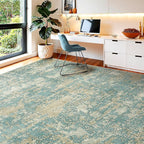 WITSHOCK Living Room Area Rugs 9x12：Modern Abstract Machine Washable Large Rug for Bedroom Dining Room Non-Slip Stain Resistant Home Office Decor,Teal Brown